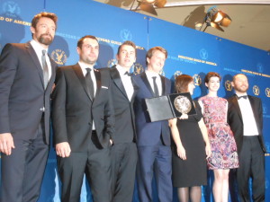 Director Tom Hooper with the cast of Les Miz