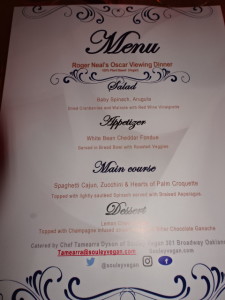 Roger Neal's Oscar viewing dinner menu