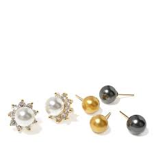 Homage by Consuelo Vanderbilt Costin Stargazer Simulated Pearl Stud Earrings with CZ Jacket Set